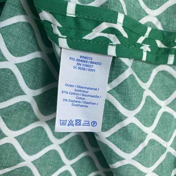 Boden Green Geo Faux Wrap Dress Sz 14 Green Short Sleeve Tradwife Preppy - Picture 6 of 14